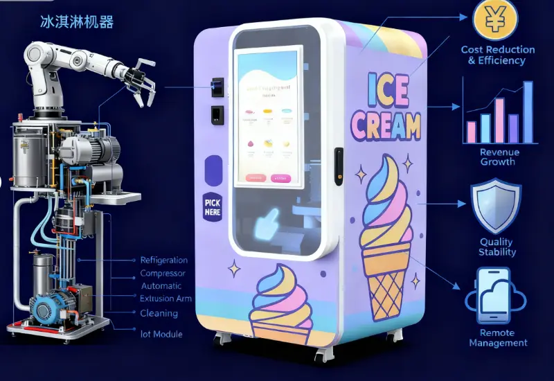 Tecnologías clave detrás de las máquinas de helados robóticas: refrigeración, automatización y control remoto