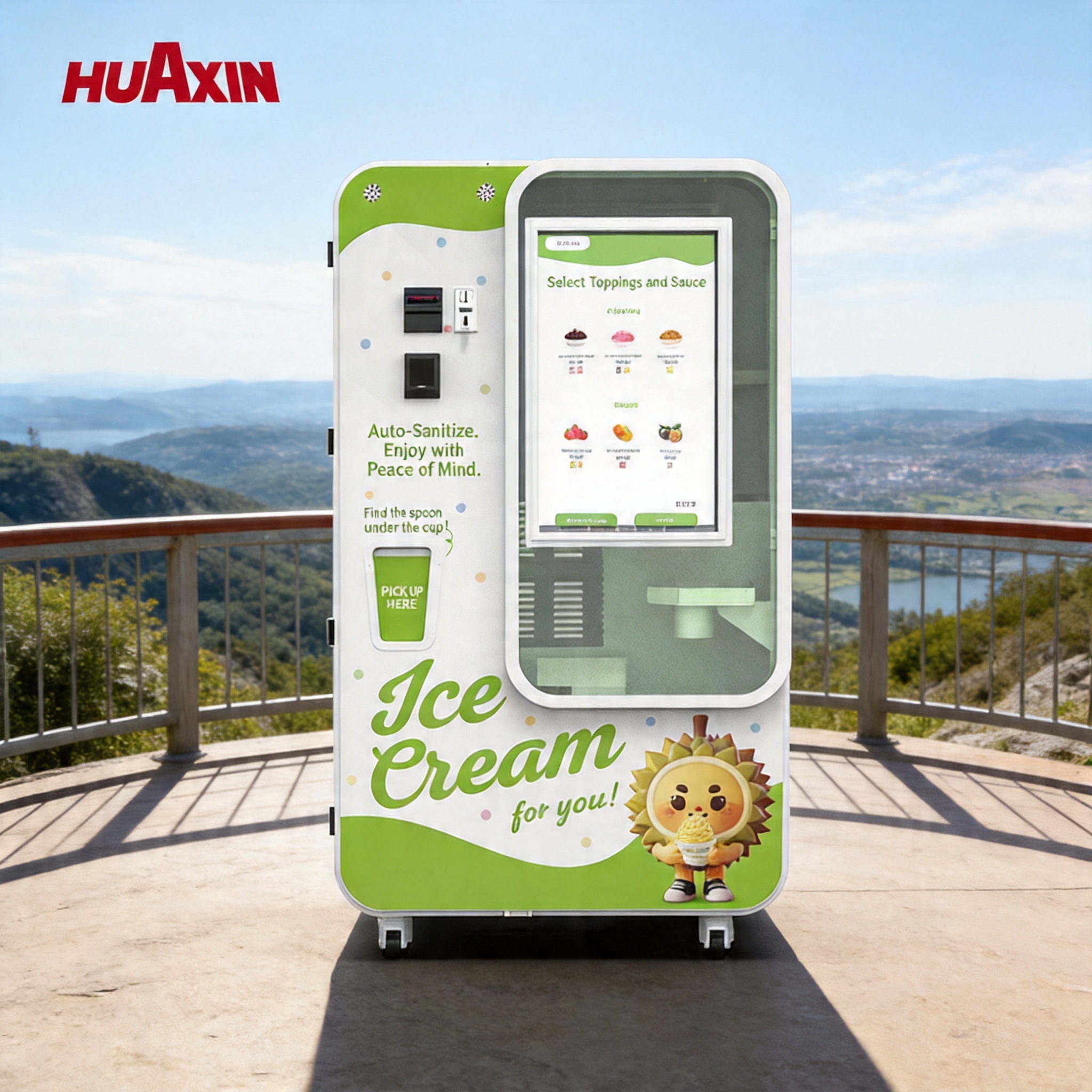 Convierte 0,91 m2 en un centro de ganancias 24 / 7: Estación de helados robótica HUAXIN B83 Max