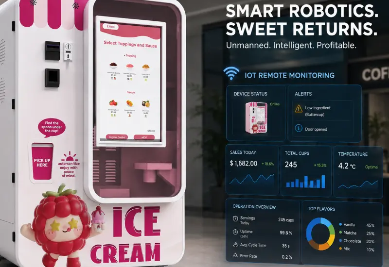 Mecánica de máquina expendedora de helados robot: cómo funciona el sistema automático de dispensación de tazas