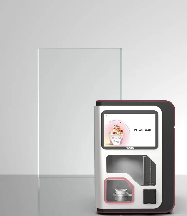 Máquina expendedora de helado de sobremesa con ventana de producción visible