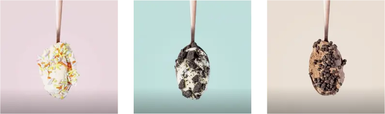 Opciones de toppings y salsas para helado