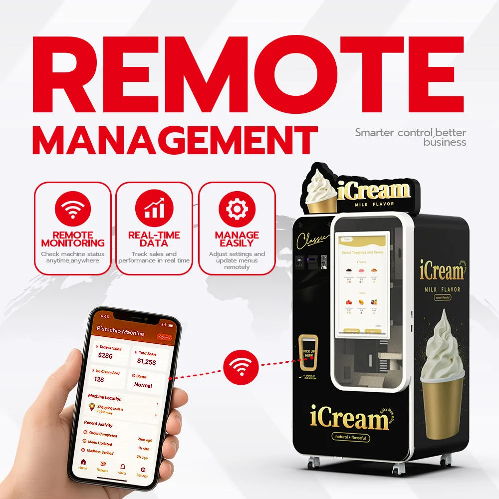 Explora las máquinas expendedoras de helado de Huaxin. Estas máquinas pueden ser utilizadas como elementos de entretenimiento para familias, además de servir como elementos decorativos en parques infantiles. Descubre también las opciones de servicio automatizado, integración con sistemas de pago y posibilidades de personalización del diseño de las máquinas.